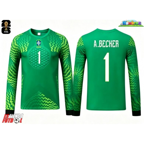 Brasil Alisson Becker #1 Portero Segunda Equipación Mundial 2026 Manga Larga Brasil Alisson Becker #1 Portero Segunda Equipación Mundial 2026 Manga Larga